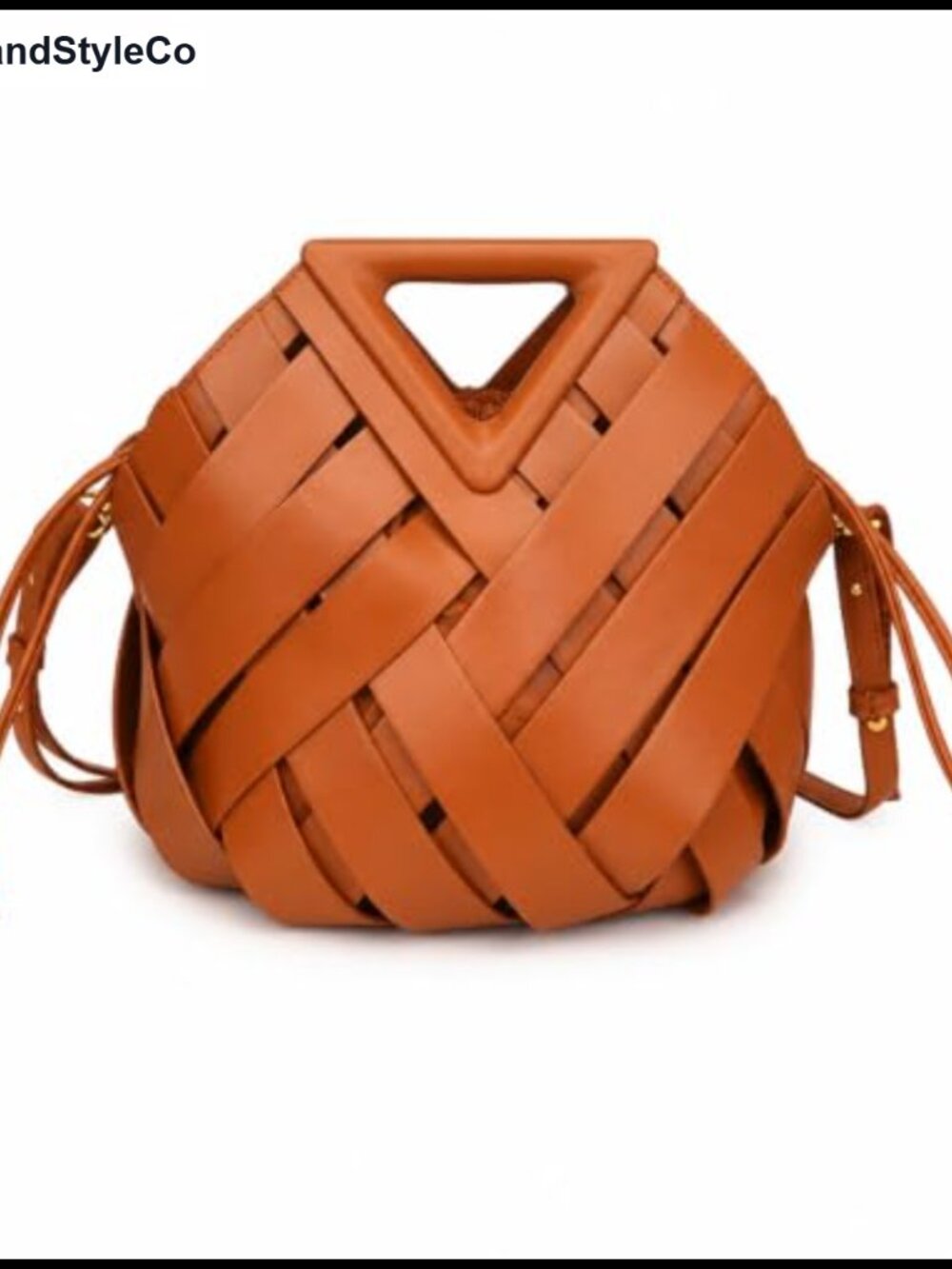 Woven Vegan Leather Bucket Bag Crossbody Shoulder Purse Adjustable Strap